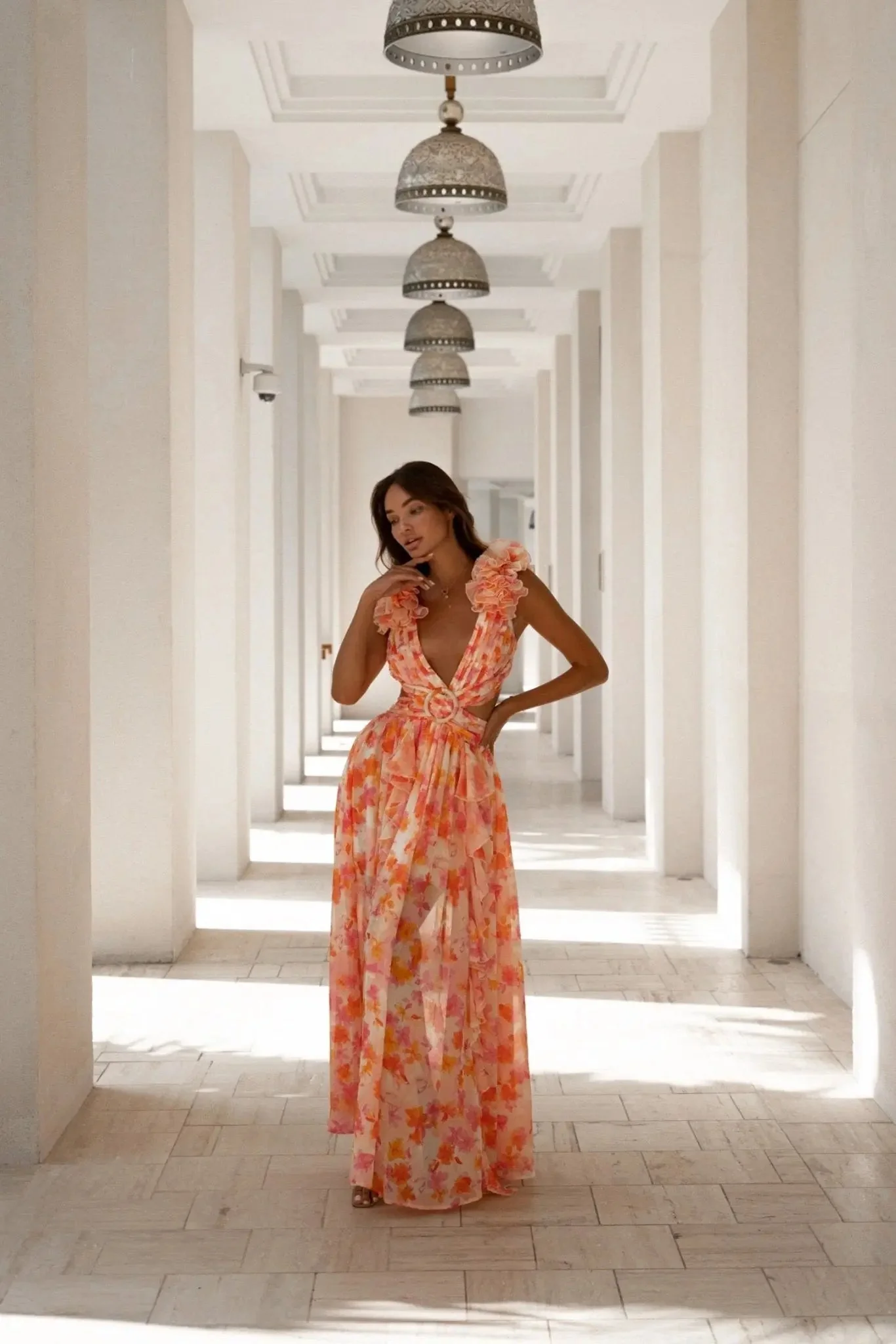 CASSINI MAXI DRESS ORANGE FUCHSIA FLORAL - Image 6